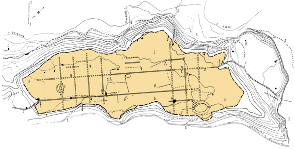 The old Grumentum city center, on the mentioned valley